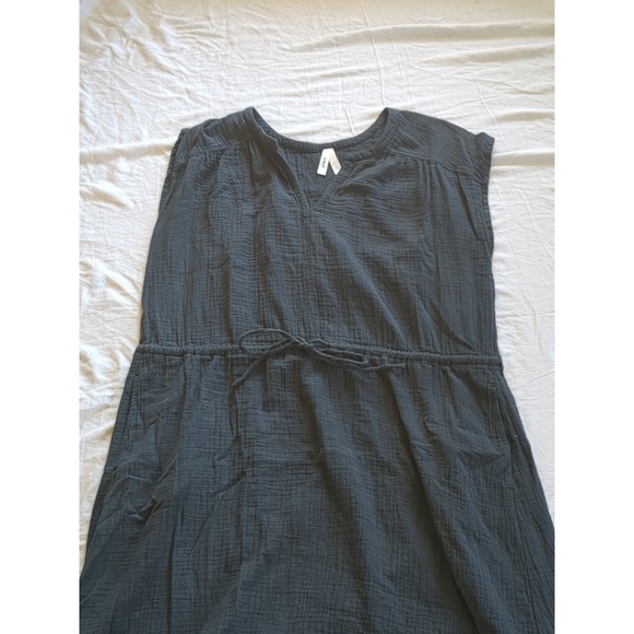 Pact Coastal Double Gauze Midi Dress Tie Front Size Large Charcoal Gray Sz Large - Picture 2 of 10
